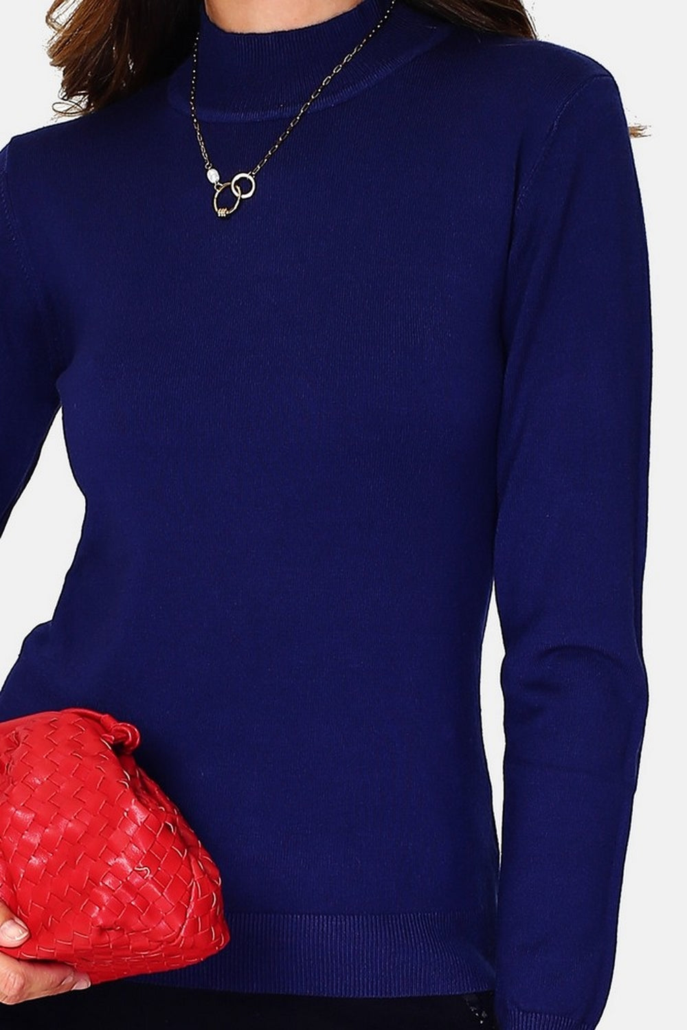Classic 3-ply knit funnel neck sweater with long sleeves