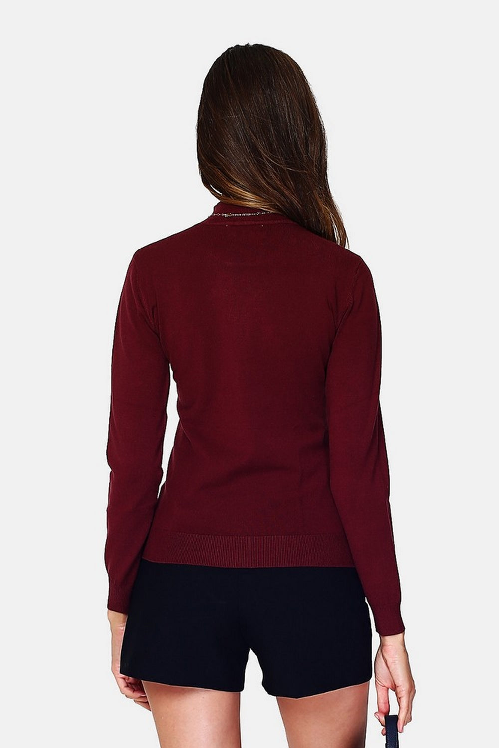 Classic 3-ply knit funnel neck sweater with long sleeves