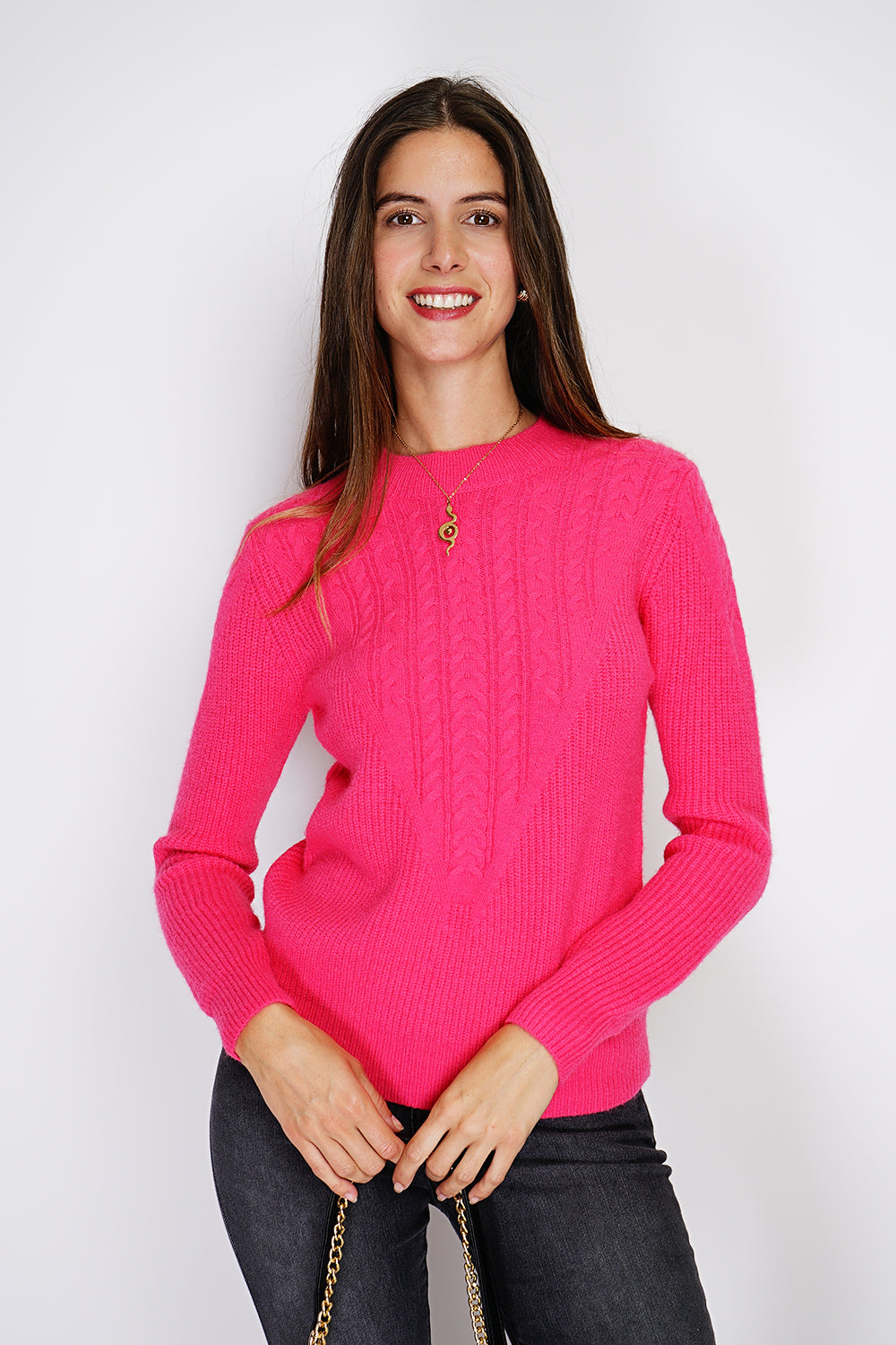 Crew Neck Twist Front Long Sleeve Sweater