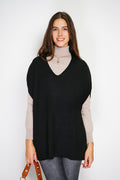 Pull poncho col V tricot fantaisie – Noir – William de Faye