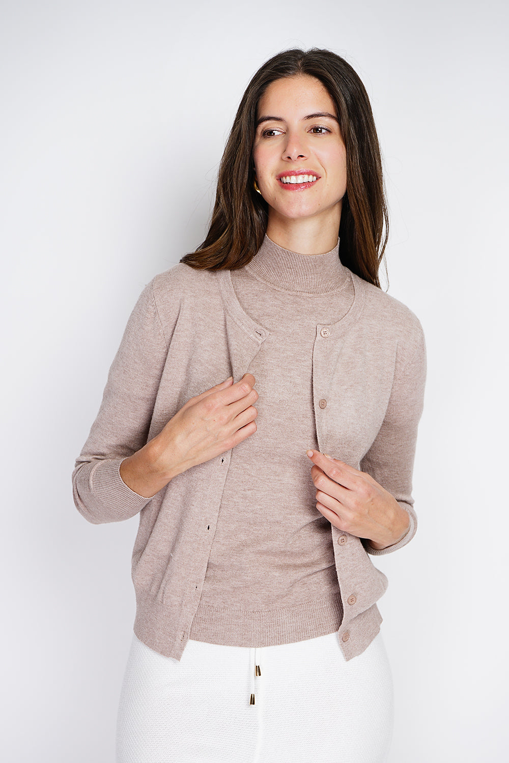 Twin-set classic funnel neck knitting in 3 threads with long sleeves