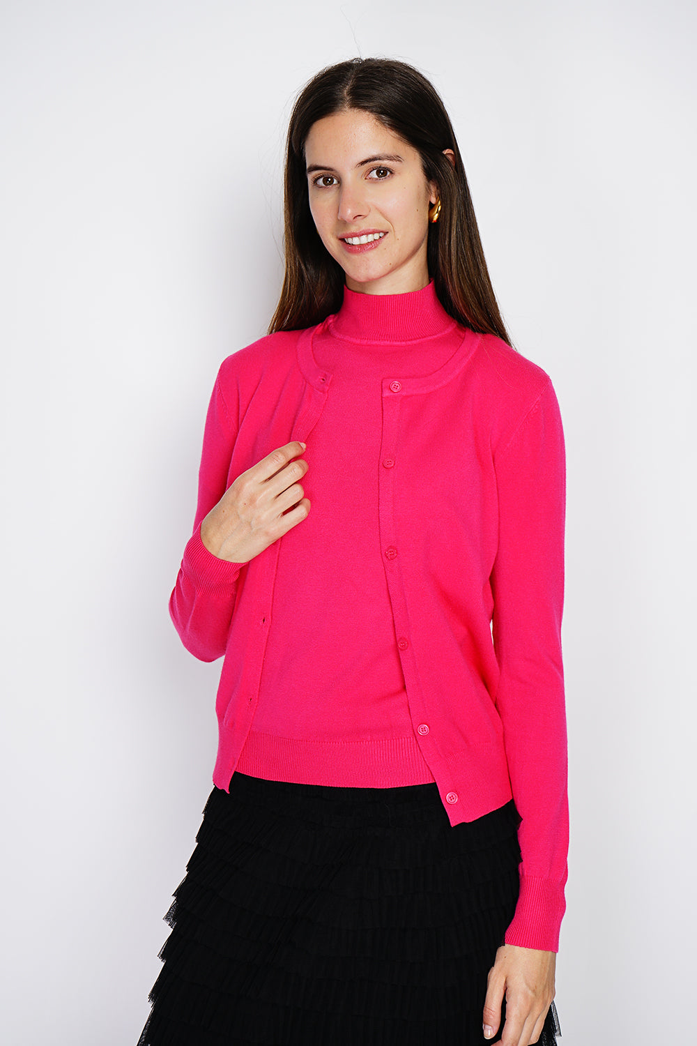 Twin-set classic funnel neck knitting in 3 threads with long sleeves