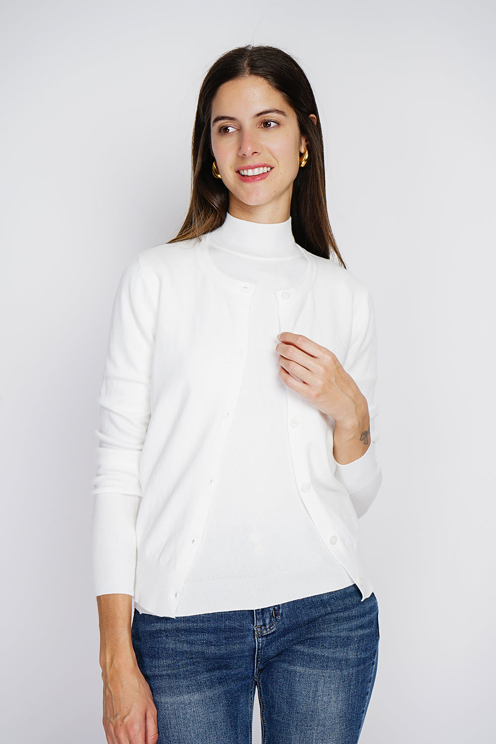 Twin-set classic funnel neck knitting in 3 threads with long sleeves