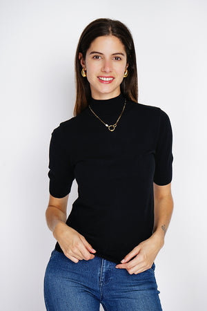 Twin-set classic funnel neck knitting in 3 threads with long sleeves