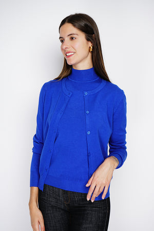 Twin-set classic funnel neck knitting in 3 threads with long sleeves