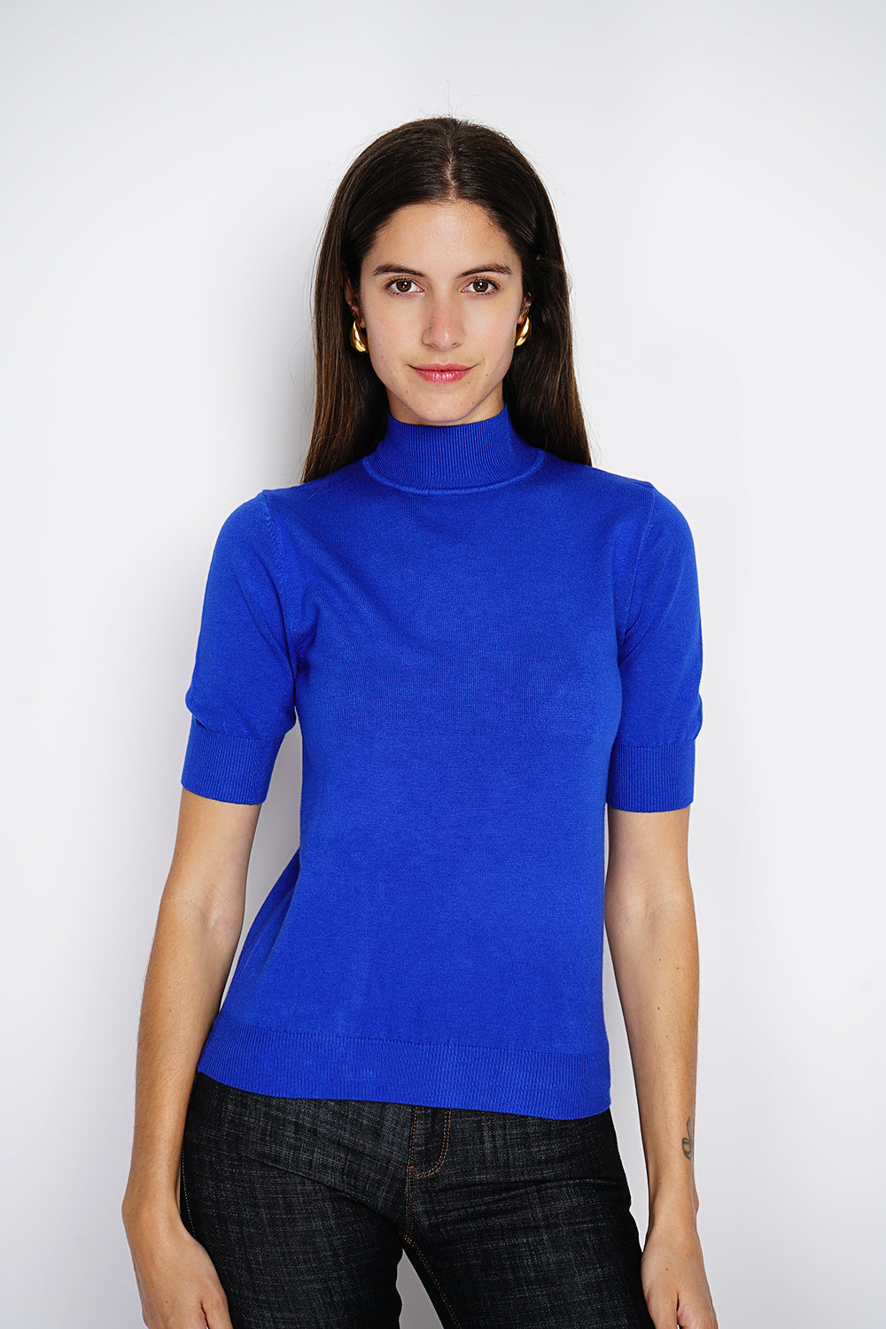 Twin-set classic funnel neck knitting in 3 threads with long sleeves