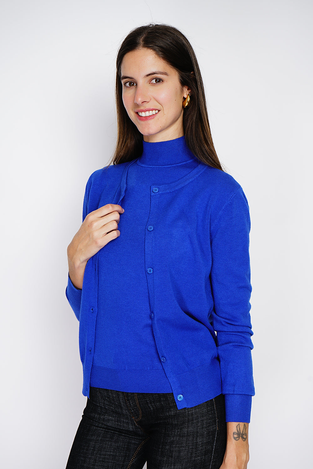 Twin-set classic funnel neck knitting in 3 threads with long sleeves