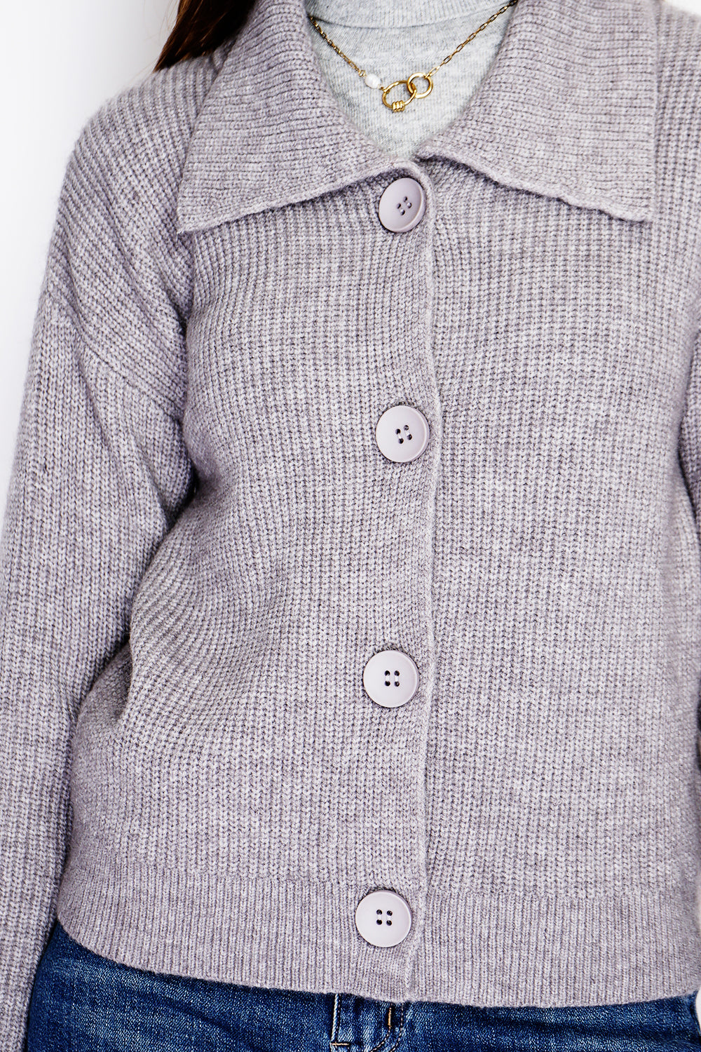 Large ribbed collar cardigan with large buttons Fantaisie