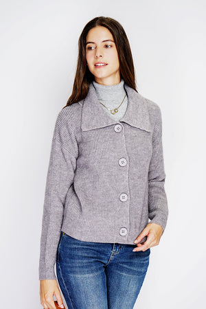 Large ribbed collar cardigan with large buttons Fantaisie