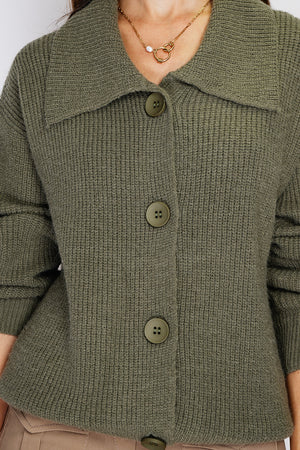 Large ribbed collar cardigan with large buttons Fantaisie