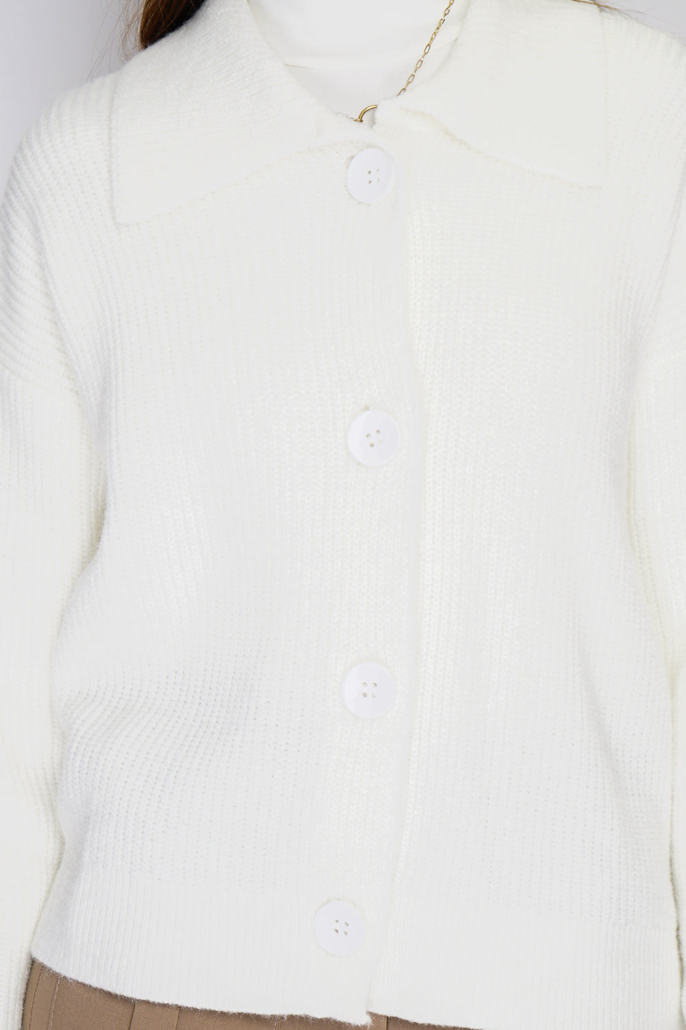 Large ribbed collar cardigan with large buttons Fantaisie