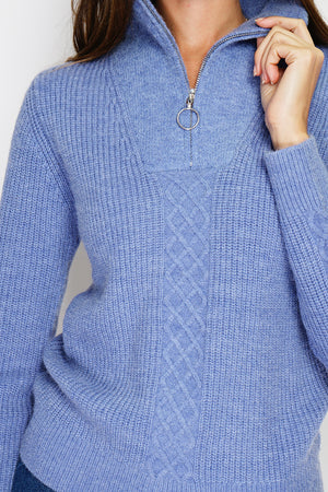 Zipped ribbed sweater Fancy knitted front with long sleeves