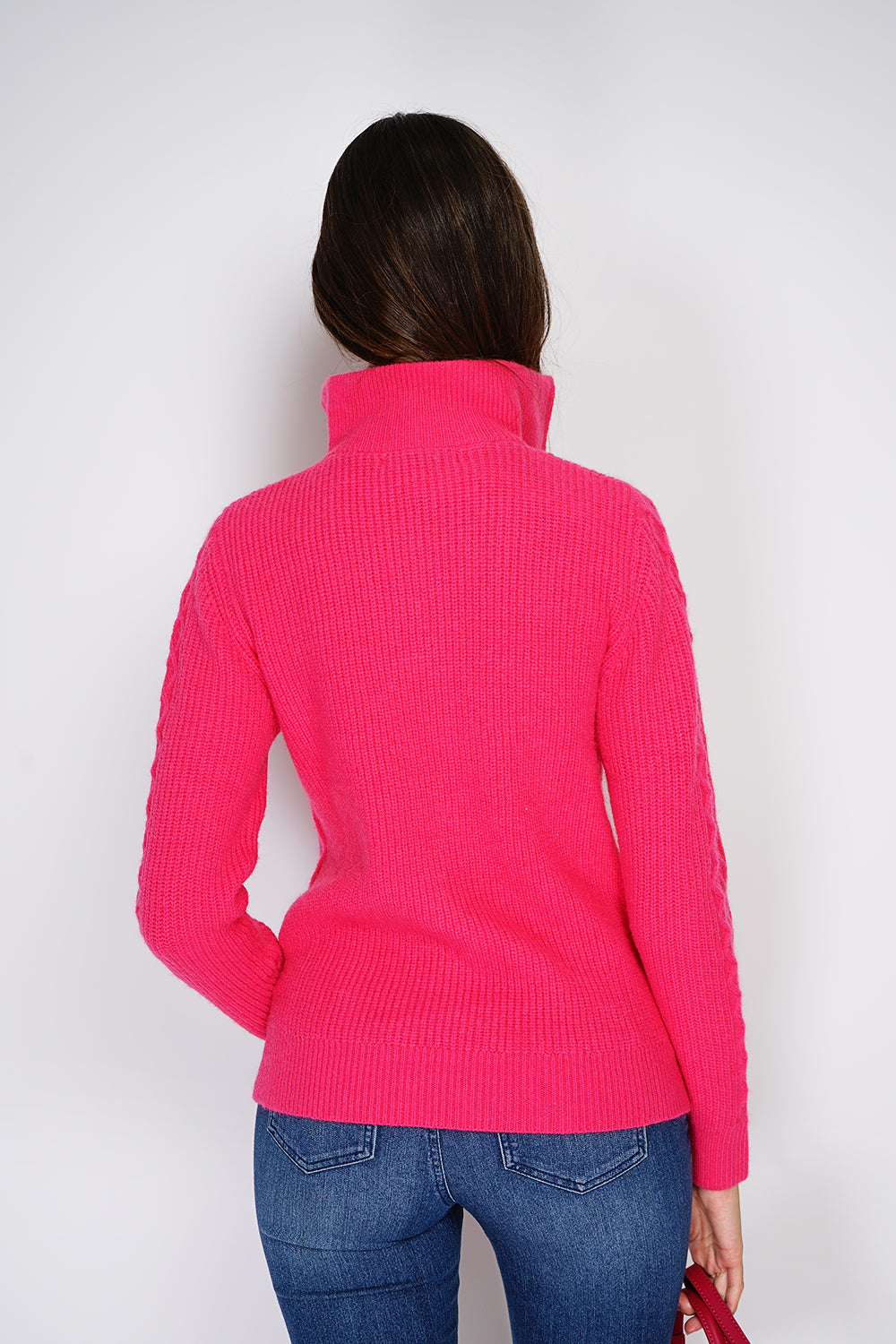 Zipped ribbed sweater Fancy knitted front with long sleeves