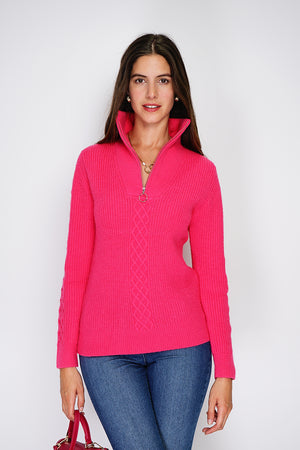 Zipped ribbed sweater Fancy knitted front with long sleeves