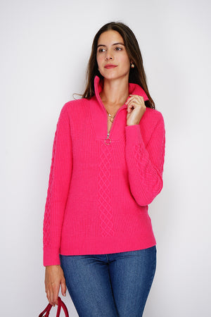 Zipped ribbed sweater Fancy knitted front with long sleeves