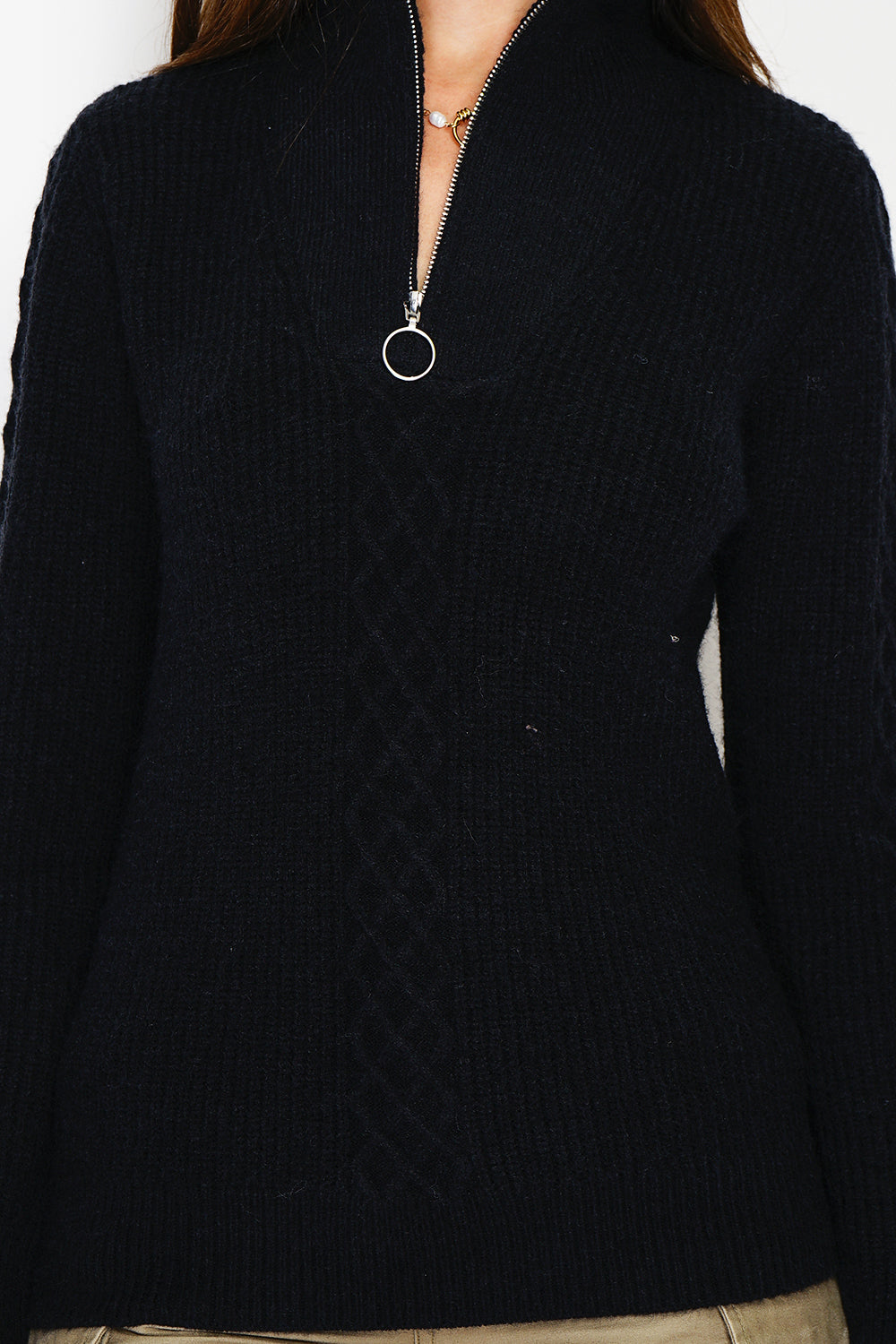 Zipped ribbed sweater Fancy knitted front with long sleeves