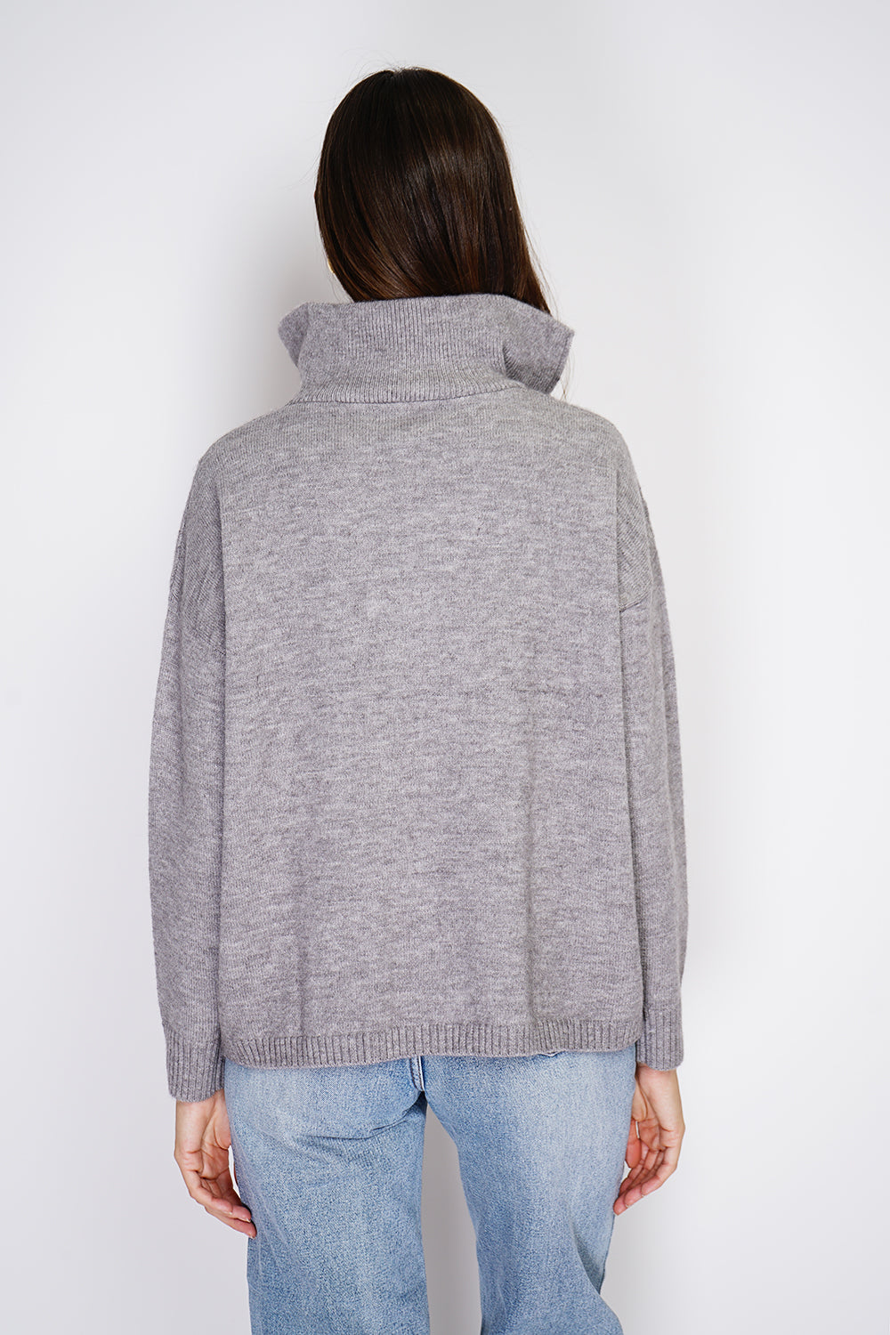 Pull poncho col montant zippé – Gris – William de Faye