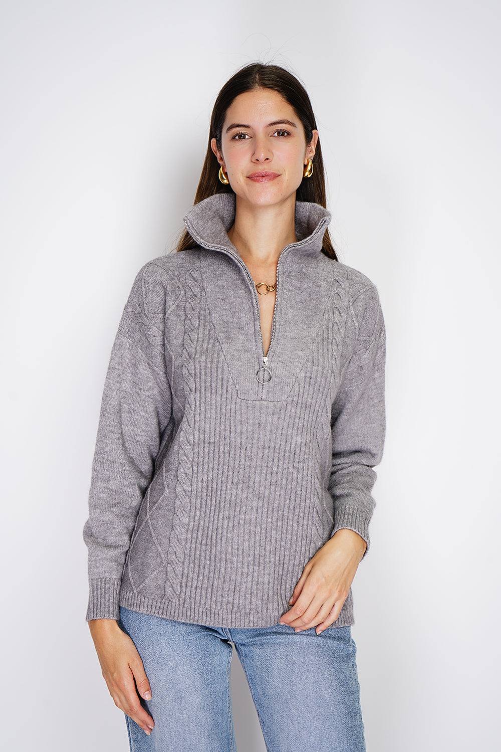 Pull poncho col montant zippé – Gris – William de Faye