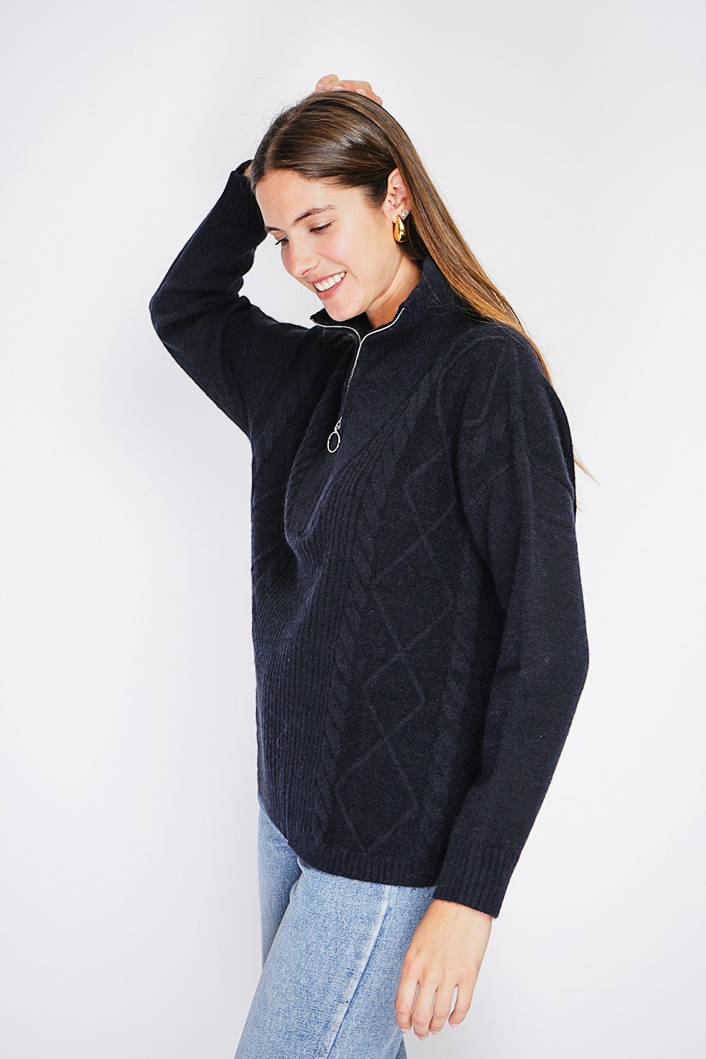 Pull poncho col montant zippé – Noir – William de Faye