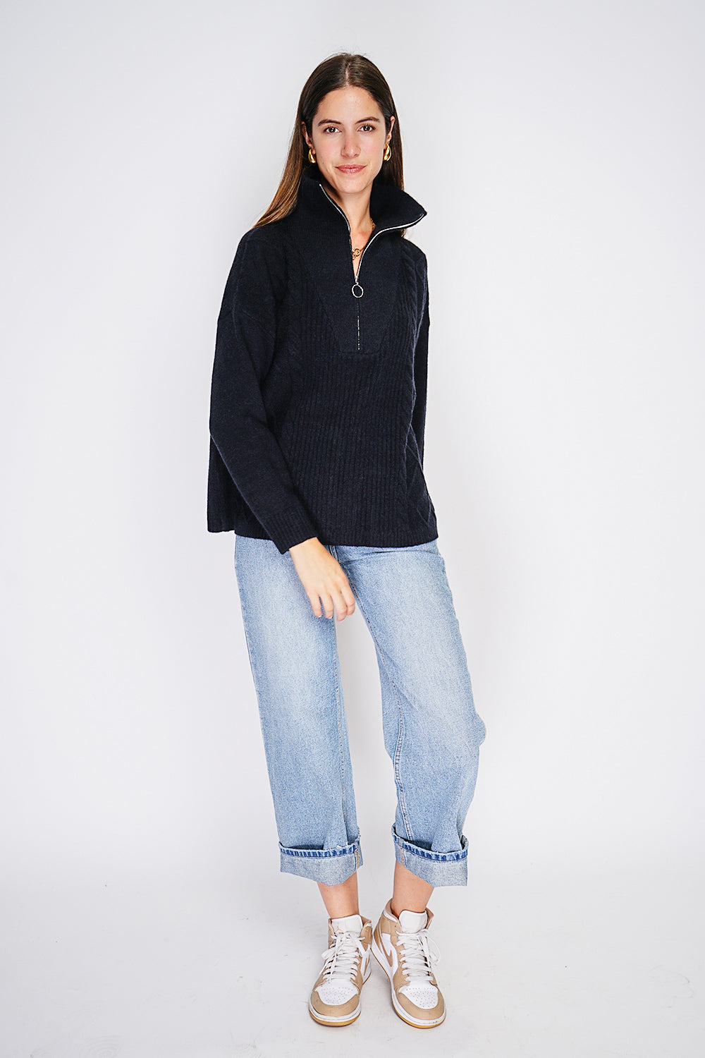 Pull poncho col montant zippé – Noir – William de Faye