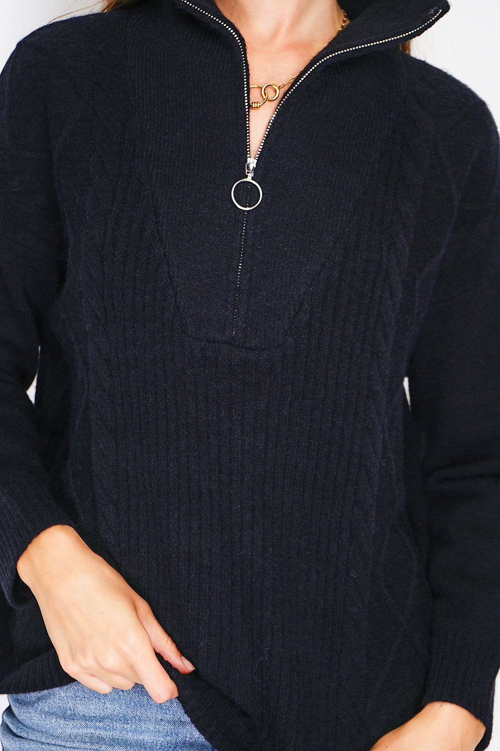 Pull poncho col montant zippé – Noir – William de Faye