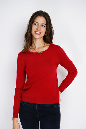 Classic round neck sweater knitted in 2 threads with long sleeves