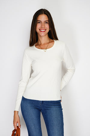 Classic round neck sweater knitted in 2 threads with long sleeves