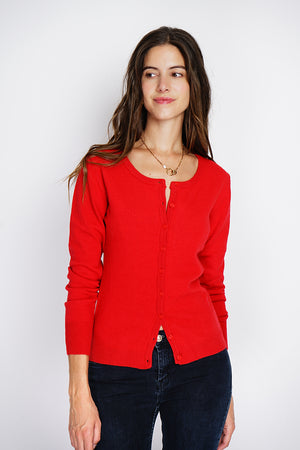 Classic V-neck cardigan knitted in 2 threads with long sleeves