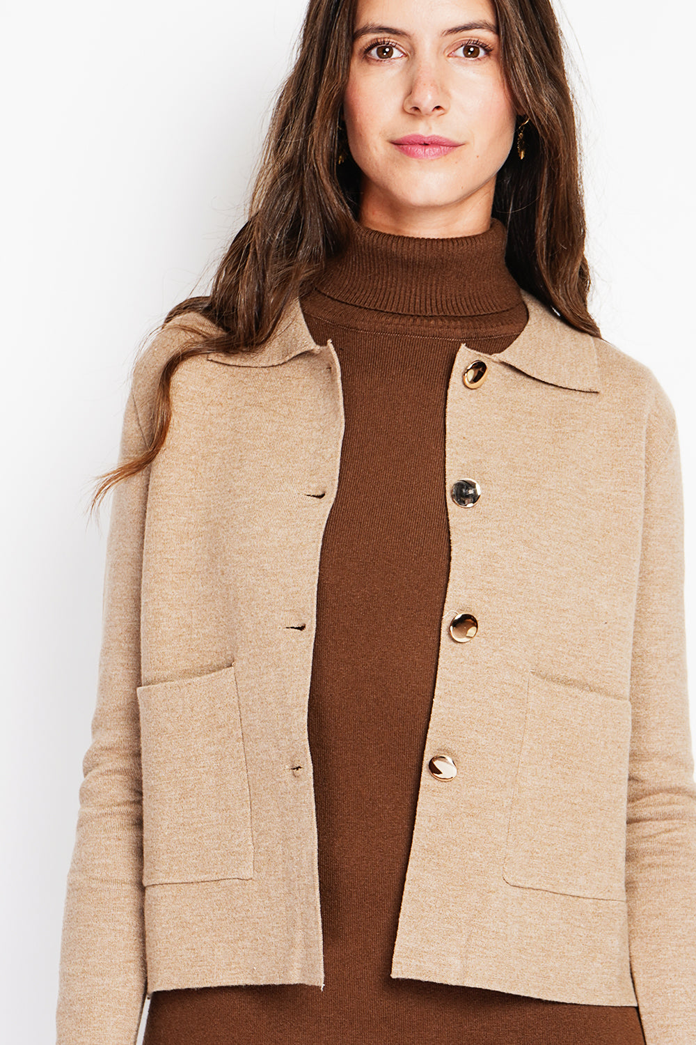 Gold Buttoned Short Jacket Oversized Cut with Long Sleeves