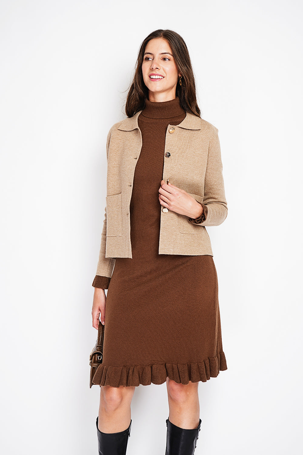 Gold Buttoned Short Jacket Oversized Cut with Long Sleeves