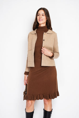 Gold Buttoned Short Jacket Oversized Cut with Long Sleeves