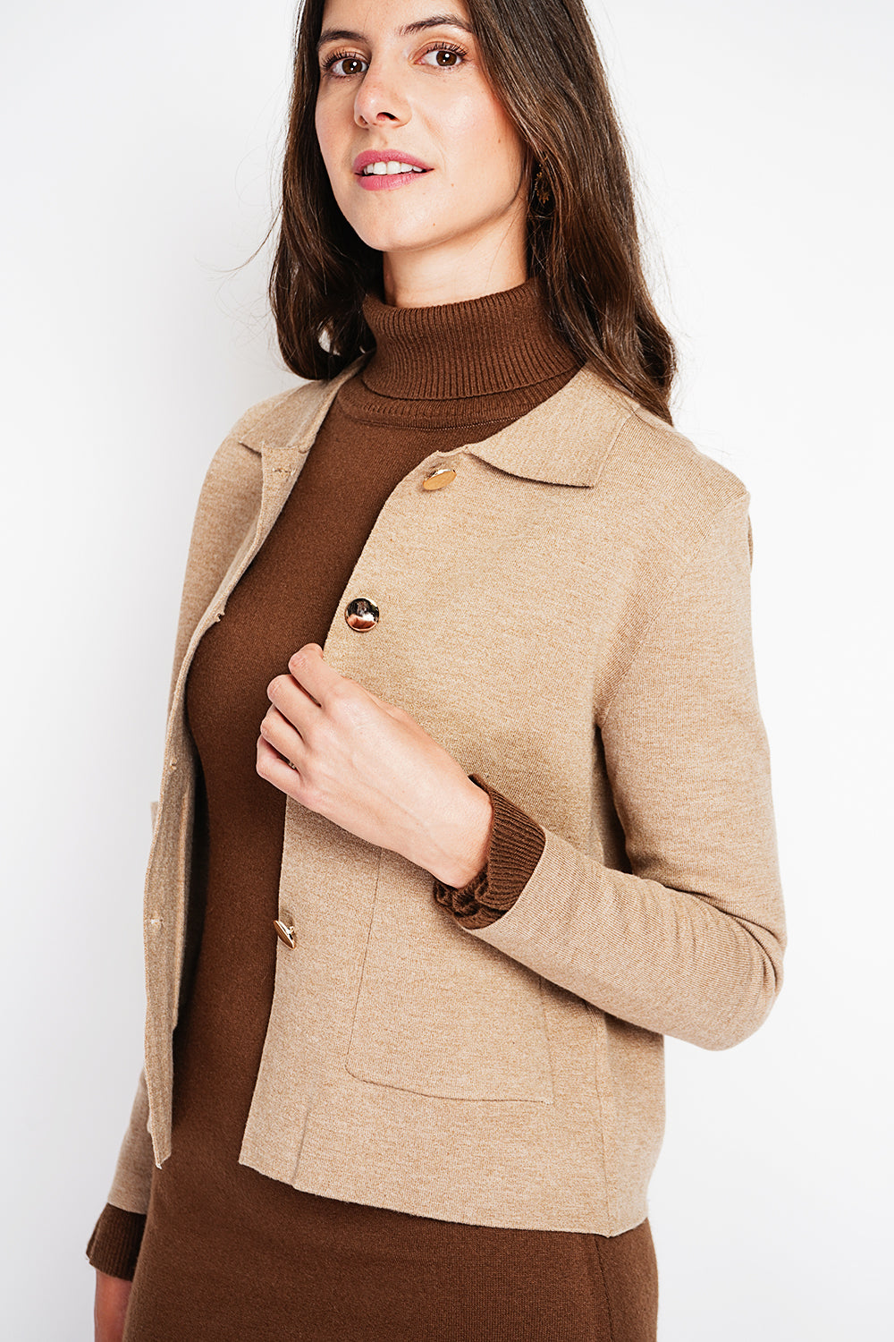 Gold Buttoned Short Jacket Oversized Cut with Long Sleeves