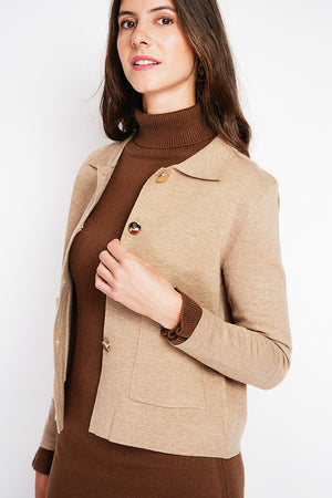 Gold Buttoned Short Jacket Oversized Cut with Long Sleeves