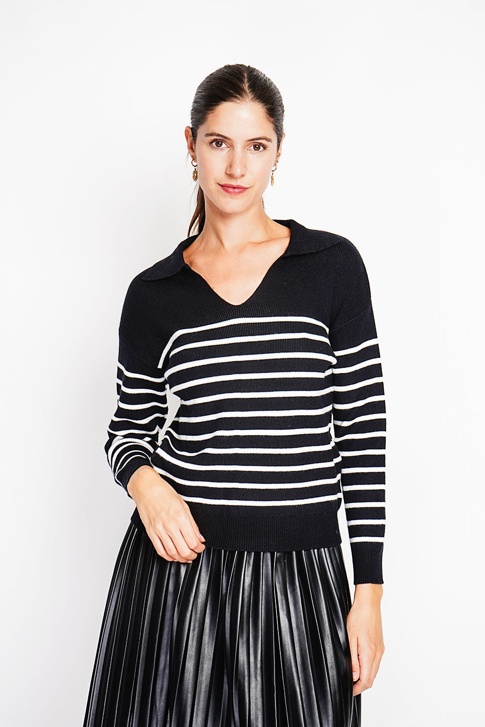 Pull marinière col polo oversize – Noir – William de Faye