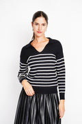Pull marinière col polo oversize – Noir – William de Faye