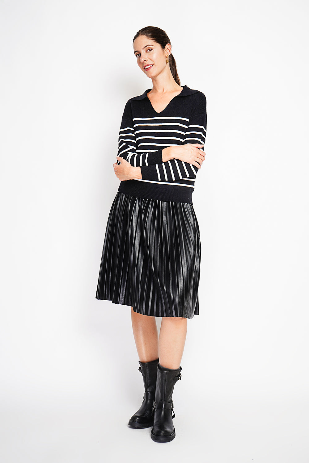 Pull marinière col polo oversize – Noir – William de Faye