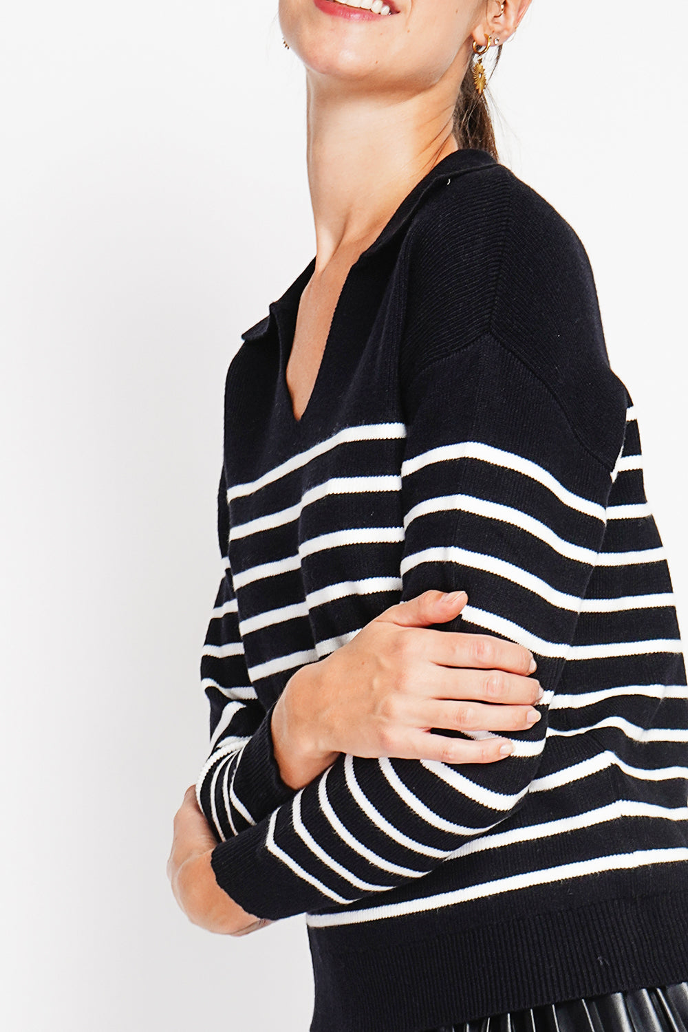 Pull marinière col polo oversize – Noir – William de Faye