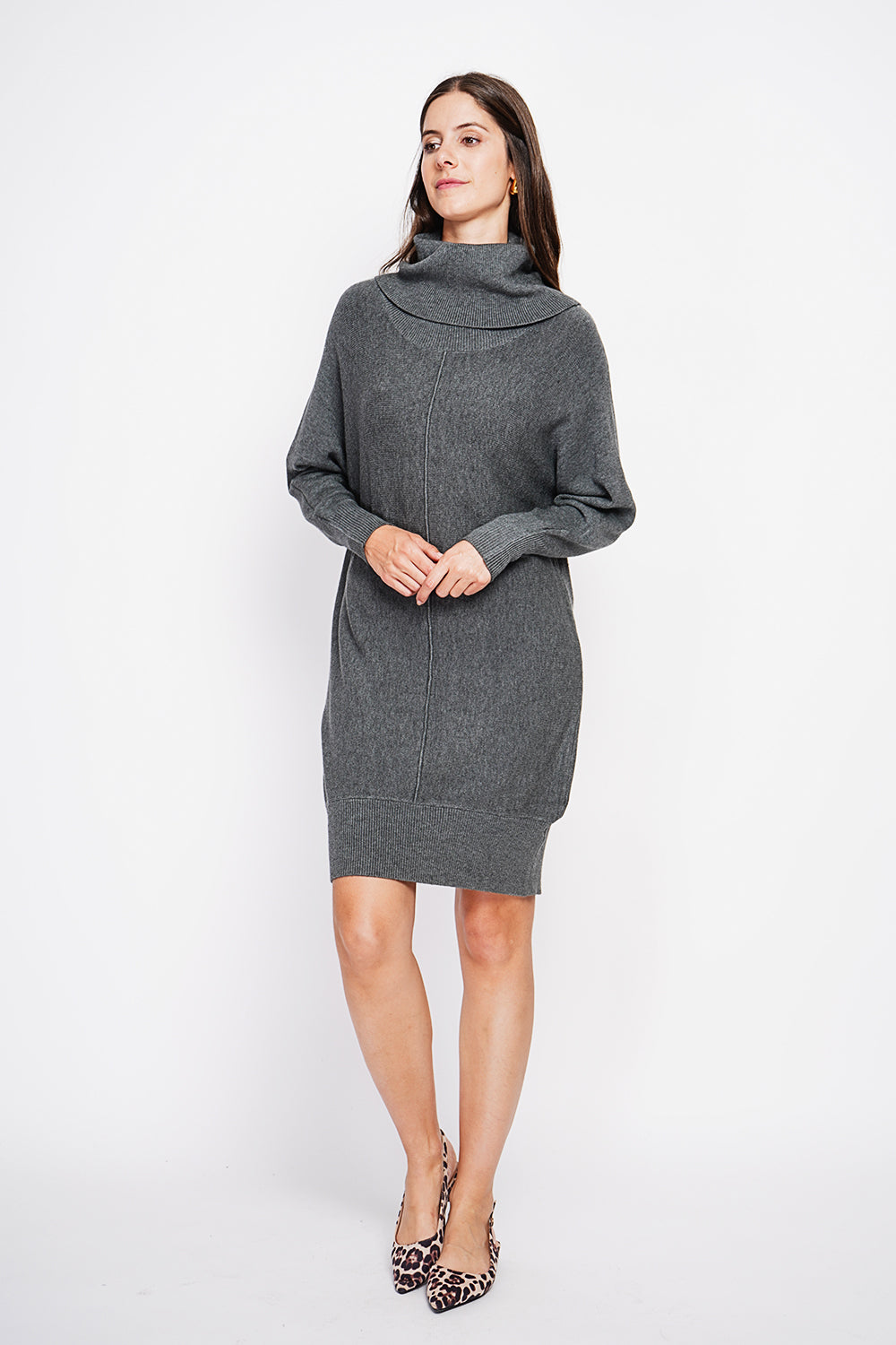 Oversized scoop neck dress with edgy front and batwing sleeves