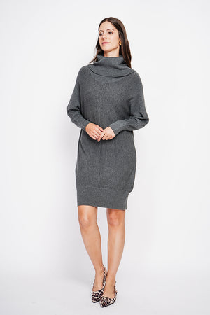 Oversized scoop neck dress with edgy front and batwing sleeves