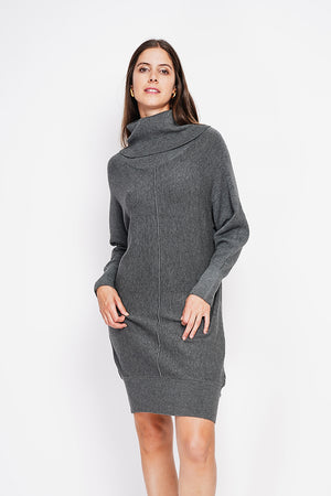 Oversized scoop neck dress with edgy front and batwing sleeves