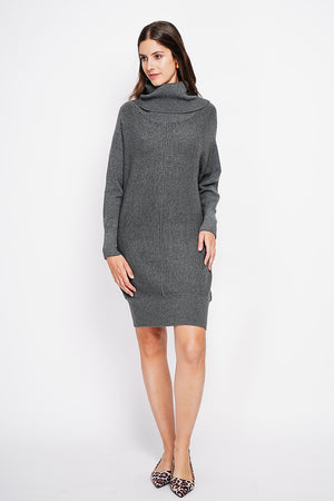 Oversized scoop neck dress with edgy front and batwing sleeves