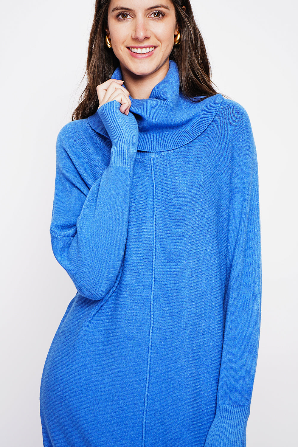 Oversized scoop neck dress with edgy front and batwing sleeves