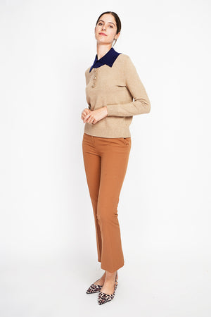 Bronze button high neck sweater with oversized fit and long sleeves
