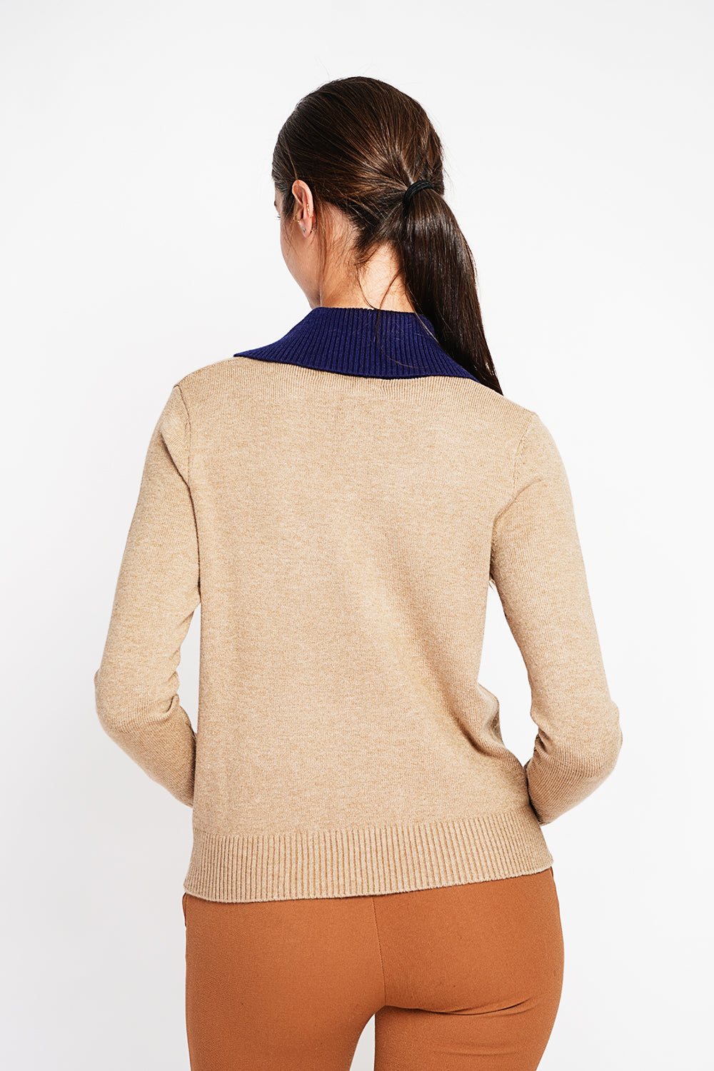 Bronze button high neck sweater with oversized fit and long sleeves