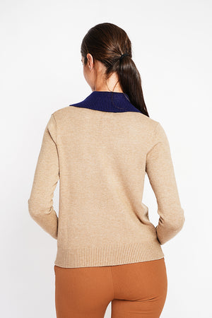 Bronze button high neck sweater with oversized fit and long sleeves