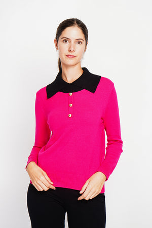 Bronze button high neck sweater with oversized fit and long sleeves