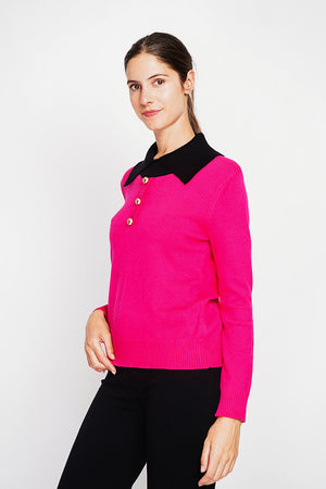 Bronze button high neck sweater with oversized fit and long sleeves