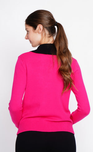 Bronze button high neck sweater with oversized fit and long sleeves