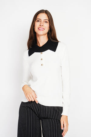 Bronze button high neck sweater with oversized fit and long sleeves