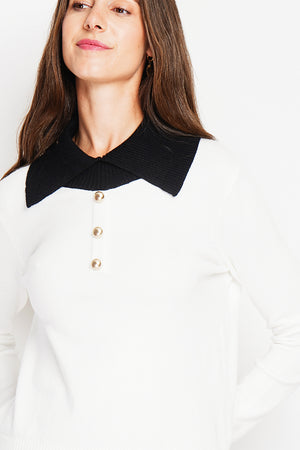 Bronze button high neck sweater with oversized fit and long sleeves